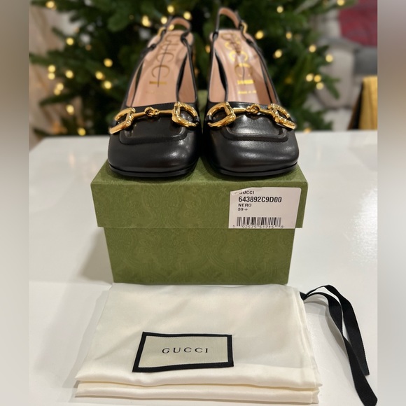 GUCCI Baby horsebit-detailed leather slingback pumps EU:39.5 - Picture 3 of 12